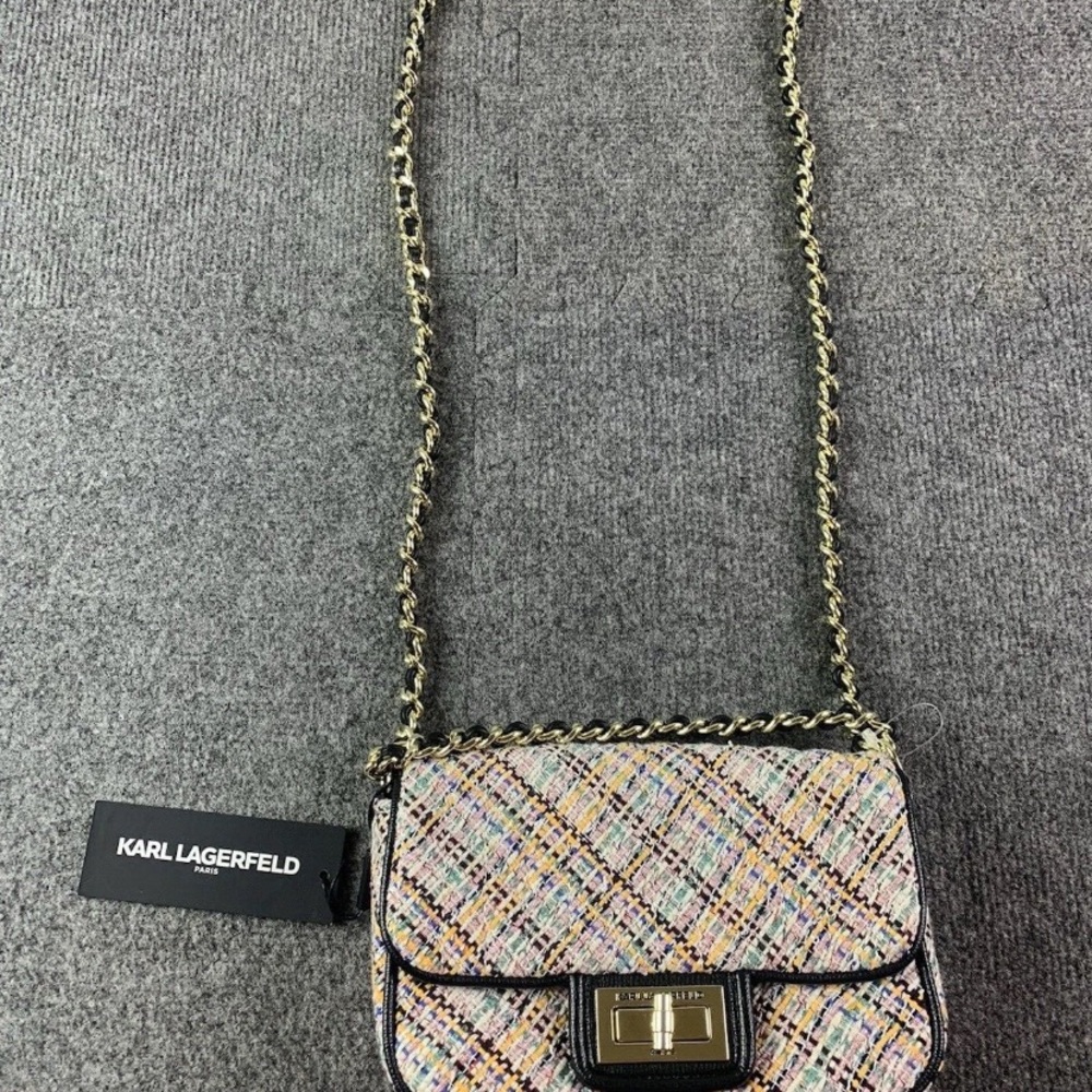 Karl Lagerfeld Paris Agyness Buckle Tweed Shoulder Bag NWT